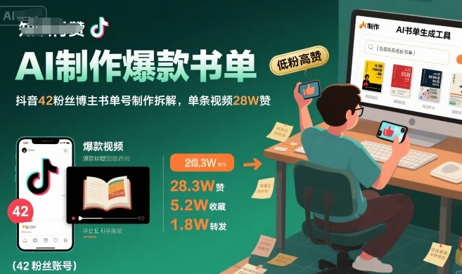 AI制作爆款书单，抖音42粉丝博主书单号制作拆解，单条视频28W赞-无界集思营