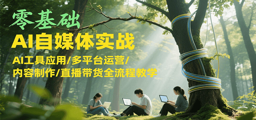 零基础AI自媒体实战，AI工具应用/多平台运营/内容制作/直播带货全流程教学-无界集思营
